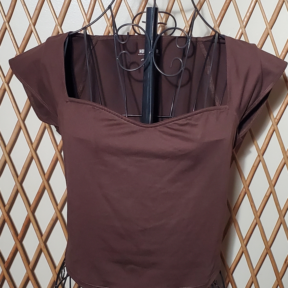 Hollister Chocolate Brown Cap Sleeve Fitted Blouse